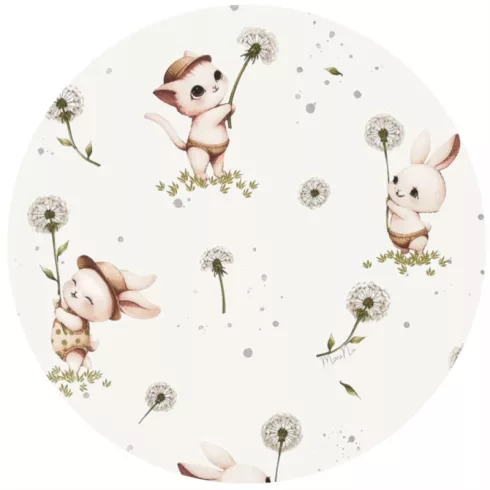 Baby Shop pamut,gumis lepedő 80*160 cm  - Nyuszi és cica 