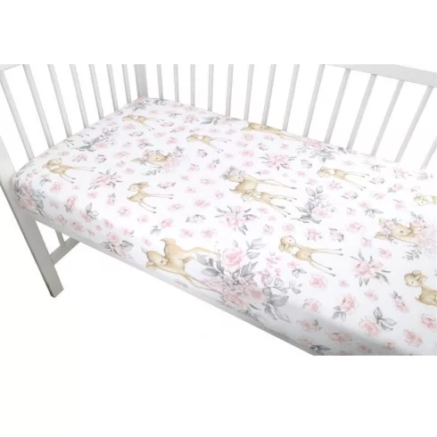 Baby Shop pamut,gumis lepedő 80*160 cm - Rózsaszín őzike