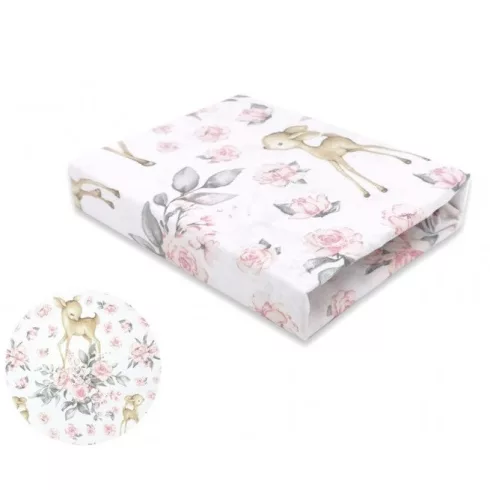 Baby Shop pamut,gumis lepedő 80*160 cm - Rózsaszín őzike