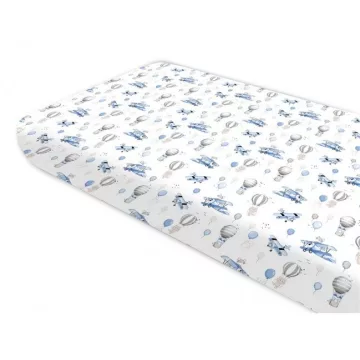 Baby Shop pamut,gumis lepedő 80*160 cm - kék repülőgép 