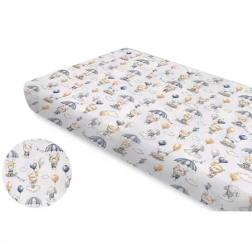   Baby Shop pamut,gumis lepedő 80*160 cm  - kék lufis állatok 