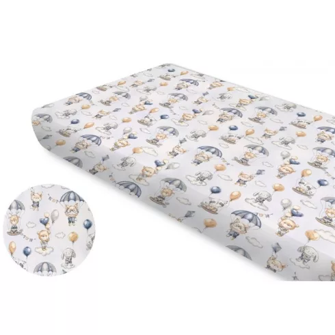 Baby Shop pamut,gumis lepedő 80*160 cm  - kék lufis állatok 