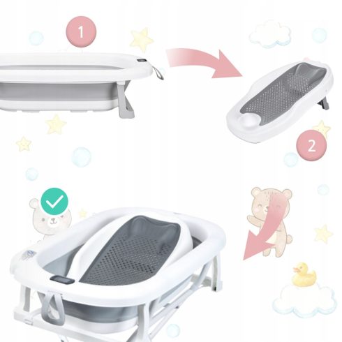 Premium Összecsukható kád hőmérővel és anatómiai támasztékkal + állvány - Szürke