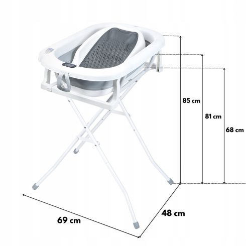 Premium Összecsukható kád hőmérővel és anatómiai támasztékkal + állvány - Szürke