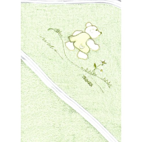 Trimex kapucnis,frottír fürdőlepedő 100*110 cm - zöld maci