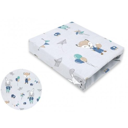 Baby Shop 70*140 cm pamut,gumis lepedő - kék róka és nyuszi 