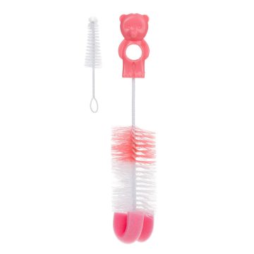   Canpol szivacsos cumisüveg tisztító kefe - rózsaszín macis