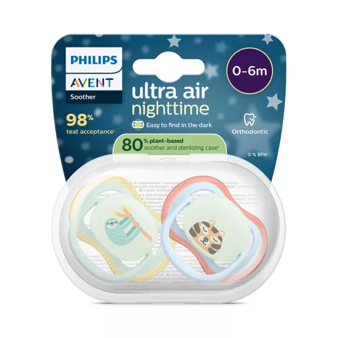 Philips AVENT SCF376/24  Ultra air Nighttime játszócumi 0-6 hó - lajhár/tigris , 2db
