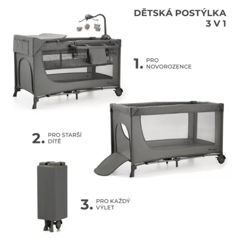 Kinderkraft JOY 2 multifunkciós utazóágy - Dark grey 