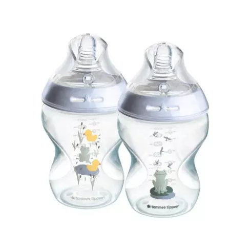 Tommee Tippee Natural Start 2*260ml cumisüveg 0+ - kék (béka&kacsa mintával)