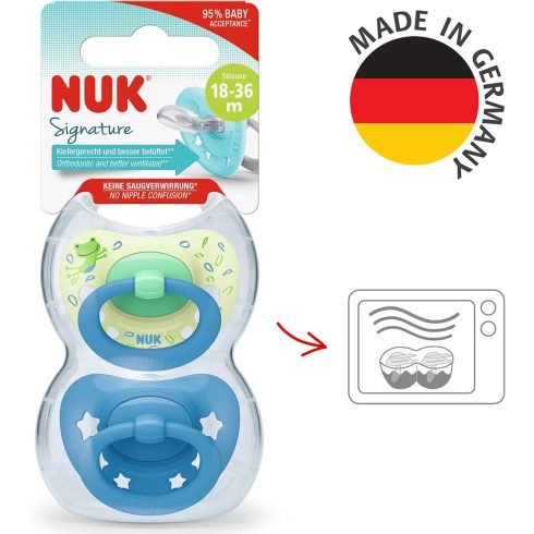 NUK Signature szilikon cumi  18-36 hó 2db - zöld/kék