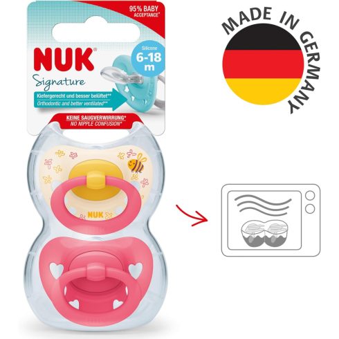 NUK Signature szilikon cumi  6-18 hó 2db - pink