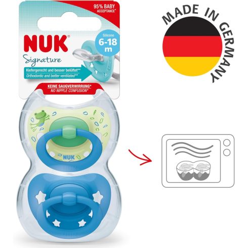 NUK Signature szilikon cumi  6-18 hó 2db - zöld/kék