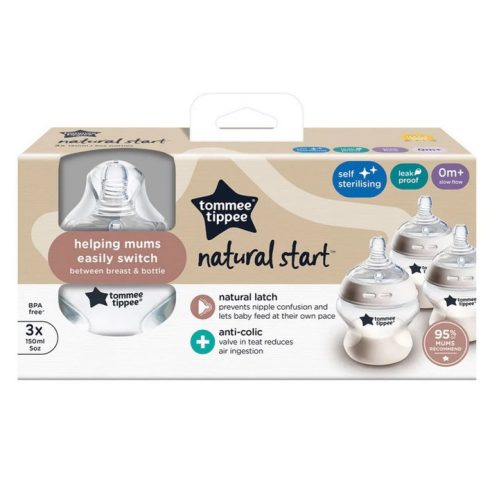 Tommee Tippee Natural Start cumisüveg 3 x 150 ml - fehér