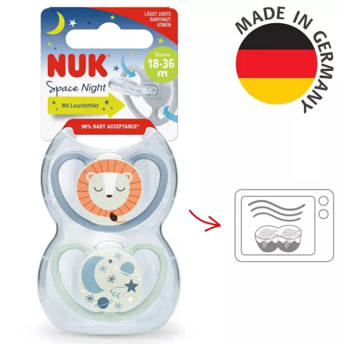 NUK Space Night szilikon cumi 18-36 hó 2db fiú