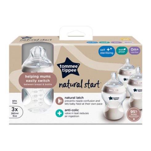 Tommee Tippee Natural Start cumisüveg 3 x 260 ml - fehér