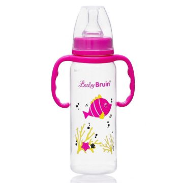   Baby Bruin polipropilén fogantyús cumisüveg, 240ml rózsaszín halacska