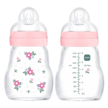  Mam  Feel Good 170ml Premium üvegből készült cumisüveg Lassú átfolyás 0+hó - rózsaszín 