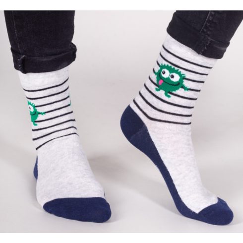 Yo! Baby pamut zokni (23-26) - szürke csíkos/szörnyike