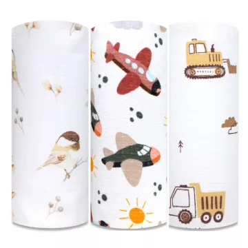 Mintás textil pelenka 3db-os - Vereb/Repülőgép/Markoló
