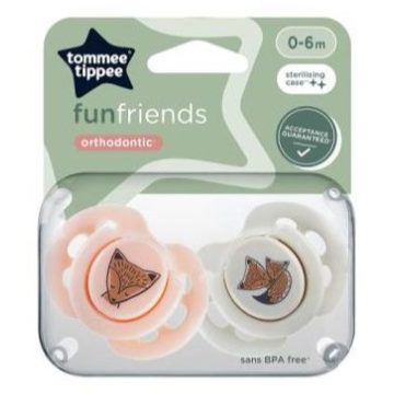   Tommee Tippee Fun Friends játszócumi 0-6 hó 2 db - rózsaszín/szürke