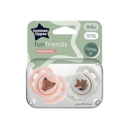 Tommee Tippee Fun Friends játszócumi 0-6 hó 2 db - rózsaszín/szürke