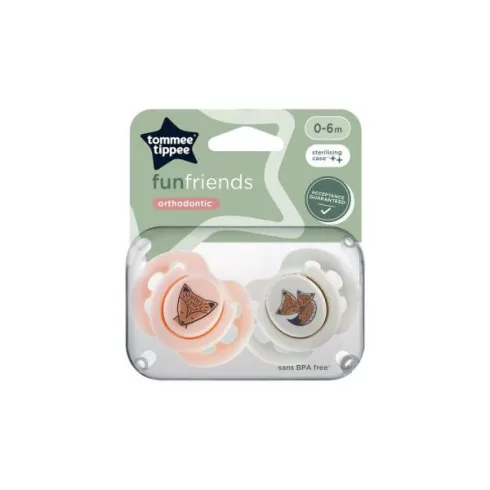 Tommee Tippee Fun Friends játszócumi 0-6 hó 2 db - rózsaszín/szürke