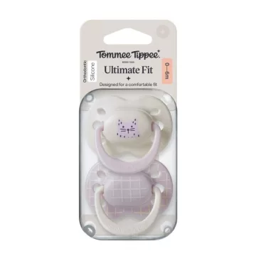   Tommee Tippee Ultimate Fit játszócumi 0-6 hó 2 db - lila/beige cica