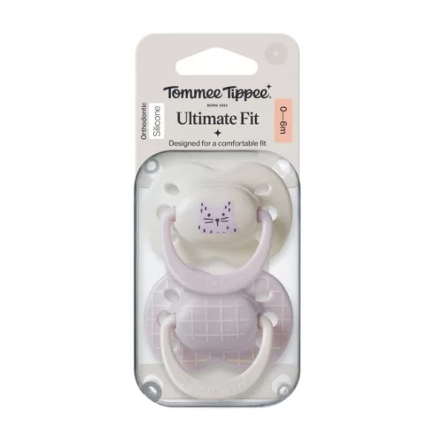 Tommee Tippee Ultimate Fit játszócumi 0-6 hó 2 db - lila/beige cica