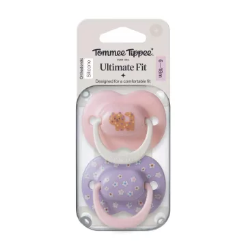   Tommee Tippee Ultimate Fit játszócumi 6-18 hó 2 db - lila/rózsaszín cica
