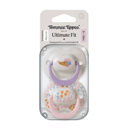 Tommee Tippee Ultimate Fit játszócumi 6-18 hó 2 db - apró virágos/kutyus