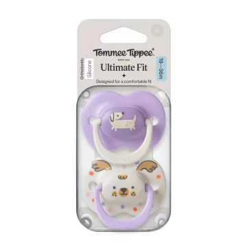   Tommee Tippee Ultimate Fit játszócumi 18-36 hó 2 db - fehér/lila kutyus