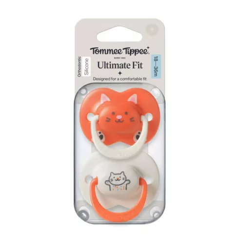 Tommee Tippee Ultimate Fit játszócumi 18-36 hó 2 db - narancs/cica