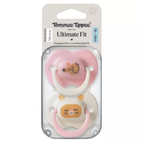 Tommee Tippee Ultimate Fit játszócumi 18-36 hó 2 db - fehér/rózsaszín cica