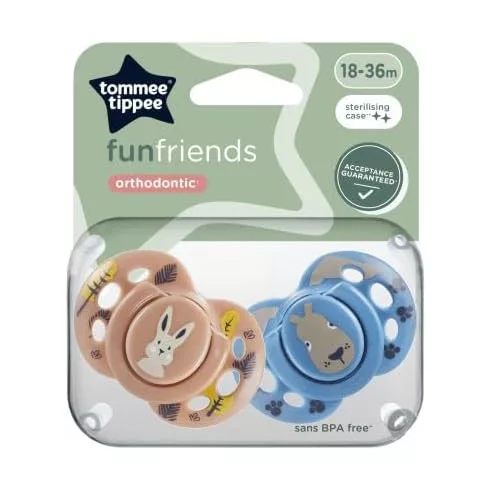 Tommee Tippee Fun Friends játszócumi 18-36 hó 2 db - bézs/kék