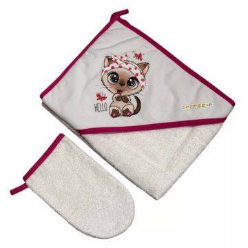   Babastar Frottir fürdőlepedő, fürdetőkesztyűvel 80*80 cm - Hello Cica Pillangóval