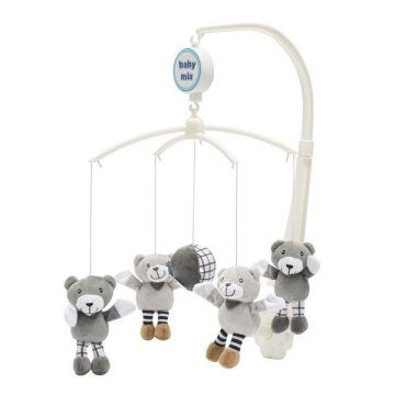 Baby Mix plüss forgó zenélő - szürke maci 