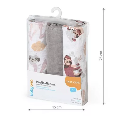 BabyOno 3 db-os színes,mintás textil pelenka - szürke
