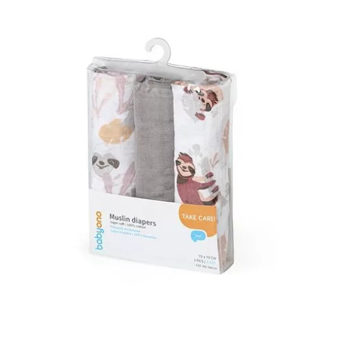 BabyOno 3 db-os színes,mintás textil pelenka - szürke