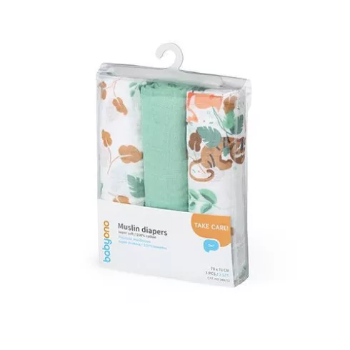 BabyOno 3 db-os színes,mintás textil pelenka - zöld