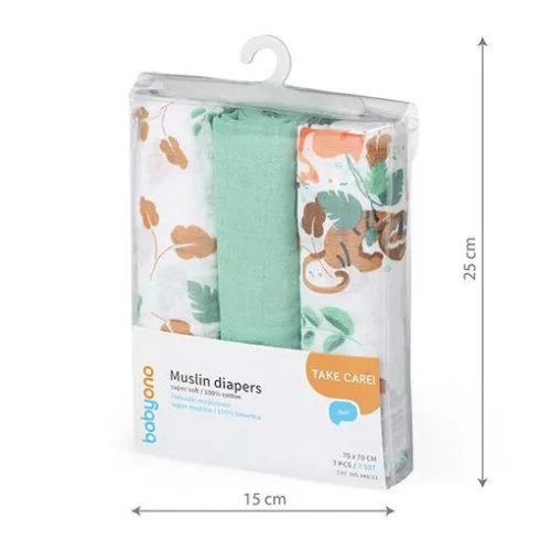 BabyOno 3 db-os színes,mintás textil pelenka - zöld