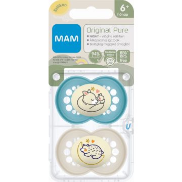   MAM Original Pure Night 6+ hó nyugtató cumi 2 db-os  - türkiz egér/bézs medve