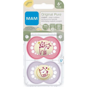   MAM Original Pure Night 6+ hó nyugtató cumi 2 db-os - rózsaszín bagoly/lila bagoly