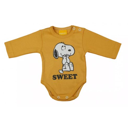 Hosszú ujjú baba body Snoopy mintával  (68) - okker 