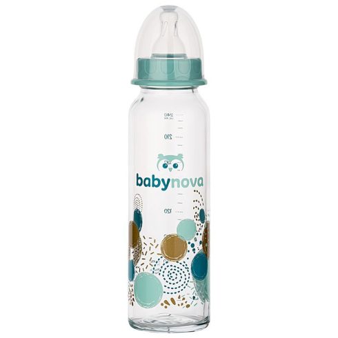Baby-Nova üveg cumisüveg 240 ml 0-24hó szilikon cumival M-es - kék