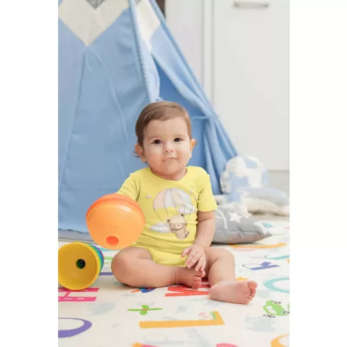 Rövid ujjú baba body sárga maci (80)
