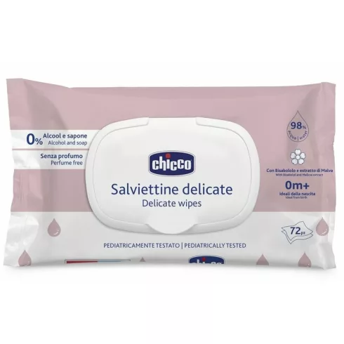 Chicco Delikát illatmentes törlőkendő keményfedéllel 72 db illatmentes érzékeny bőrre 0h+