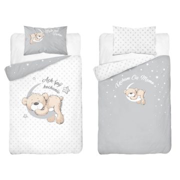   Pamut ágynemű huzat 100*135 cm - Maci a Holdon szürke / fehér