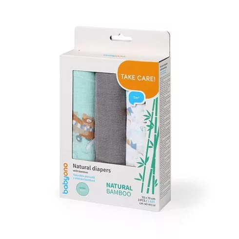 BabyOno 3 db-os színes,mintás bambusz textilpelenka  - szürke