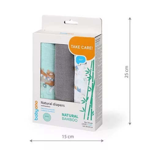 BabyOno 3 db-os színes,mintás bambusz textilpelenka  - szürke